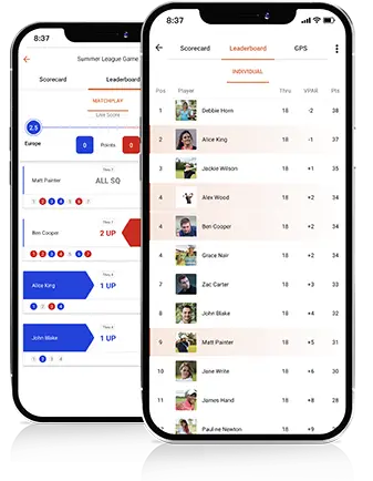 Group of two phones displaying VPAR golf scorecards.