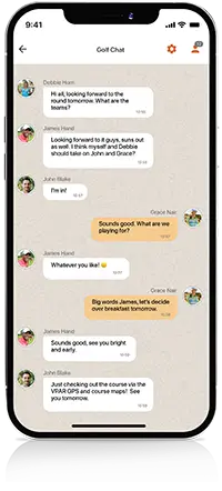 Phone displaying the golf chat feature from the VPAR app.