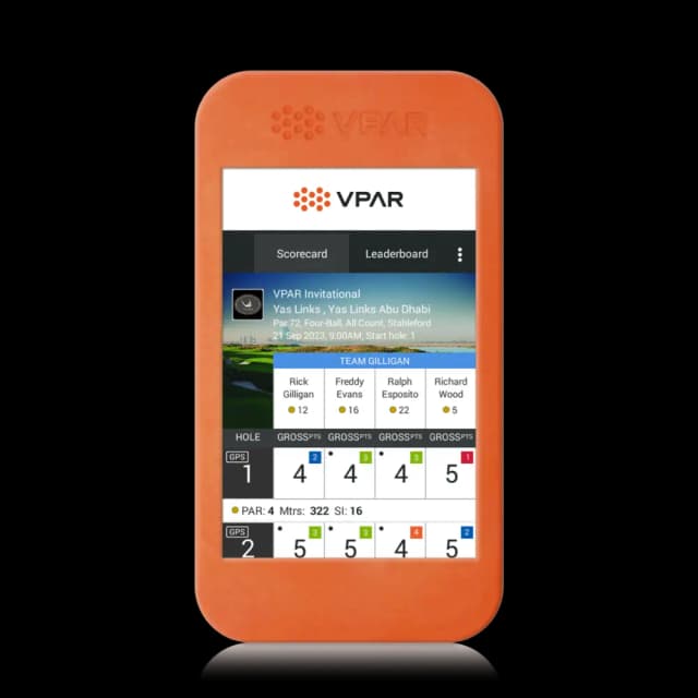 Phone displaying scorecards in the VPAR golf app.